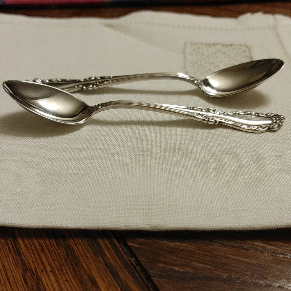 2 Antique Holmes & Edwards XIV Demitasse Spoons Silver Plate